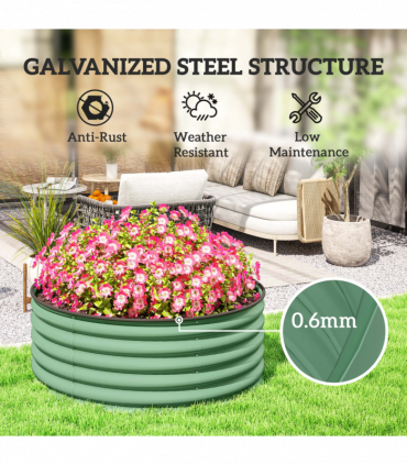 Outsunny Galvanised Planter with Gloves, 120 x 120 x 43cm, Light Green