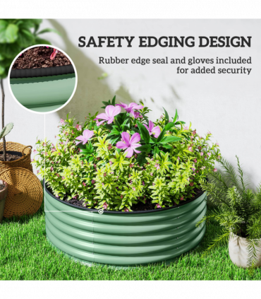 Outsunny Galvanised Planter with Gloves, 120 x 120 x 43cm, Light Green