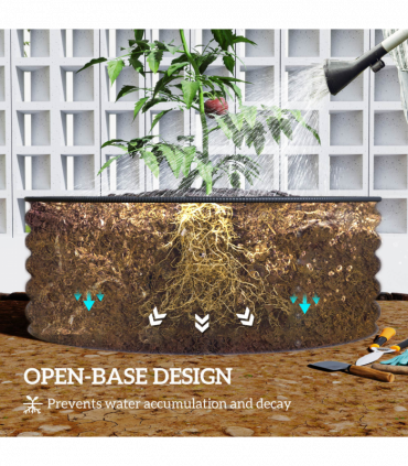 Outsunny Galvanised Planter with Gloves, 120 x 120 x 43cm, Light Green