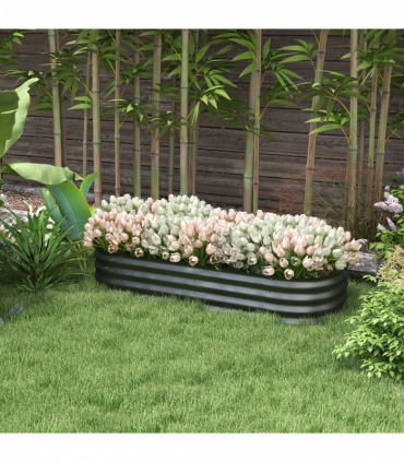 Outsunny Galvanised Raised Garden Bed Planter Box with Safety Edging, Dark Grey