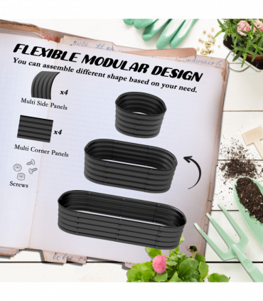 Outsunny Galvanised Raised Garden Bed Planter Box with Safety Edging, Dark Grey