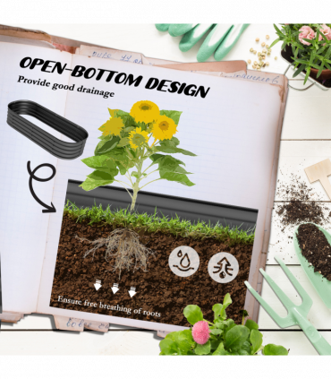 Outsunny Galvanised Raised Garden Bed Planter Box with Safety Edging, Dark Grey