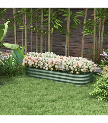 Outsunny Galvanised Raised Garden Bed Planter Box with Safety Edging, Green