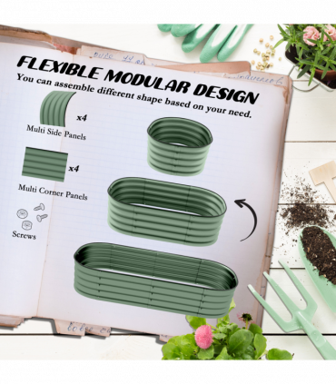 Outsunny Galvanised Raised Garden Bed Planter Box with Safety Edging, Green