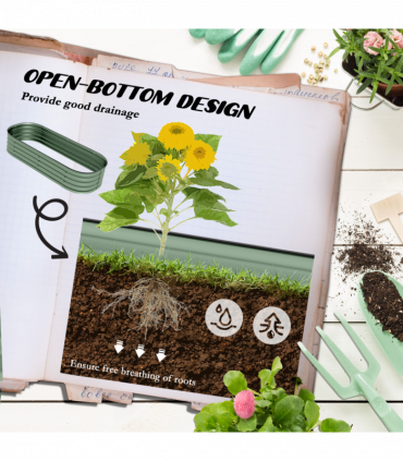 Outsunny Galvanised Raised Garden Bed Planter Box with Safety Edging, Green