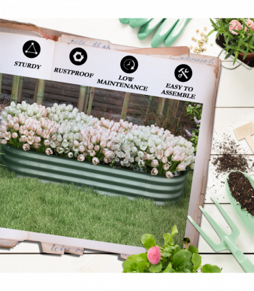 Outsunny Galvanised Raised Garden Bed Planter Box with Safety Edging, Green