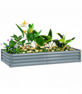 Outsunny Galvanised Raised Garden Bed, 180x90x30cm Raised Bed, Silver