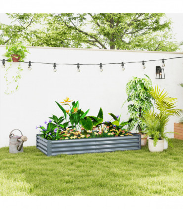 Outsunny Galvanised Raised Garden Bed, 180x90x30cm Raised Bed, Silver