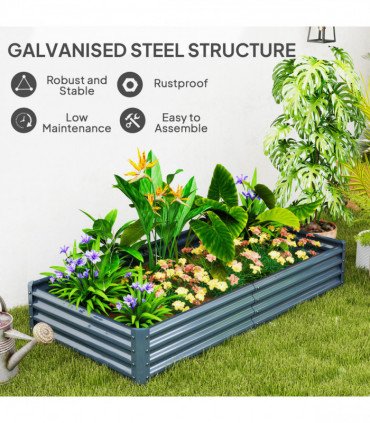Outsunny Galvanised Raised Garden Bed, 180x90x30cm Raised Bed, Silver