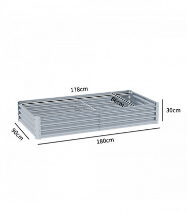 Outsunny Galvanised Raised Garden Bed, 180x90x30cm Raised Bed, Silver