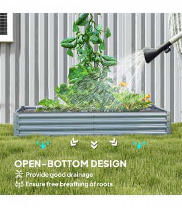 Outsunny Galvanised Raised Garden Bed, 180x90x30cm Raised Bed, Silver
