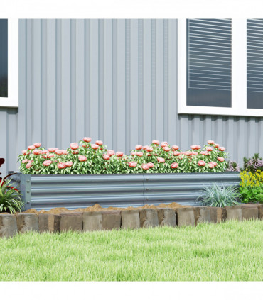 Outsunny Galvanised Raised Garden Bed, 180x90x30cm Raised Bed, Silver