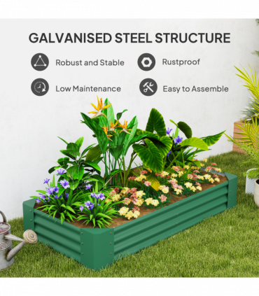 Outsunny Galvanised Raised Garden Bed, 180x90x30cm Raised Planter, Green