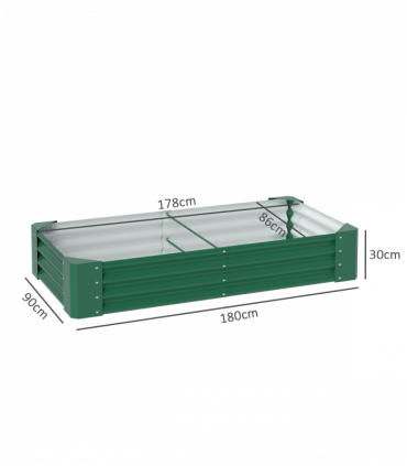 Outsunny Galvanised Raised Garden Bed, 180x90x30cm Raised Planter, Green