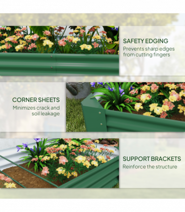 Outsunny Galvanised Raised Garden Bed, 180x90x30cm Raised Planter, Green