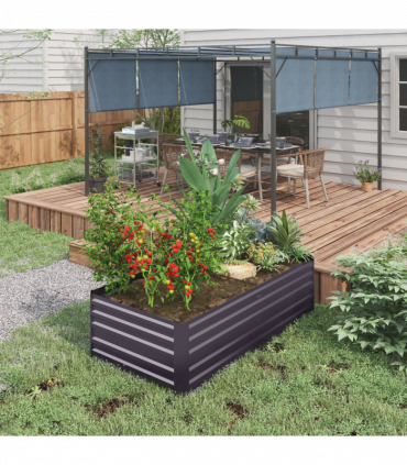 Outsunny Galvanised Steel Outdoor Raised Bed w/ Reinforced Rods, Dark Grey
