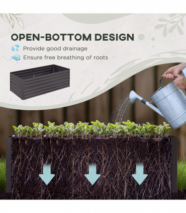 Outsunny Galvanised Steel Outdoor Raised Bed w/ Reinforced Rods, Dark Grey