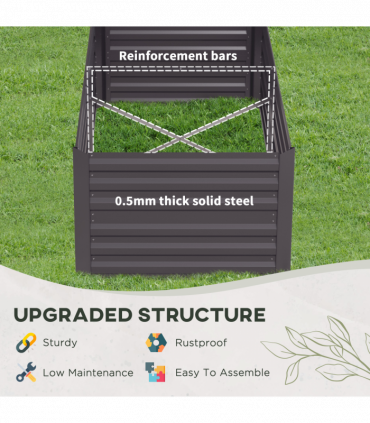 Outsunny Galvanised Steel Outdoor Raised Bed w/ Reinforced Rods, Dark Grey