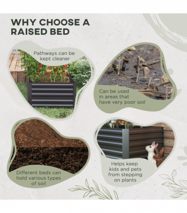 Outsunny Galvanised Steel Outdoor Raised Bed w/ Reinforced Rods, Dark Grey