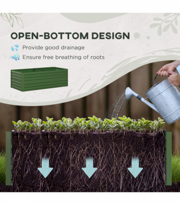 Outsunny Galvanised Steel Outdoor Raised Bed w/ Reinforced Rods, Green