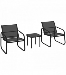 Outsunny Garden Bistro Set, Metal Garden Furniture Set with Mesh Chairs