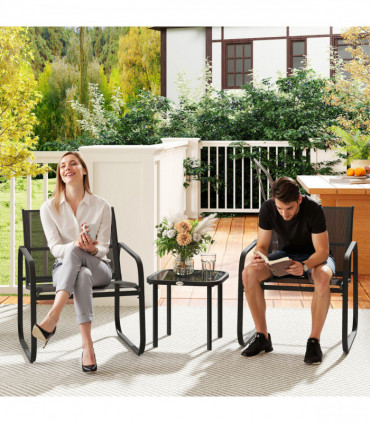 Outsunny Garden Bistro Set, Metal Garden Furniture Set with Mesh Chairs