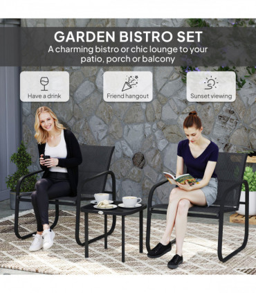 Outsunny Garden Bistro Set, Metal Garden Furniture Set with Mesh Chairs