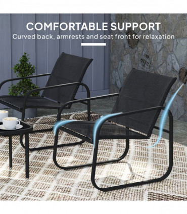 Outsunny Garden Bistro Set, Metal Garden Furniture Set with Mesh Chairs