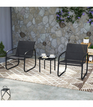 Outsunny Garden Bistro Set, Metal Garden Furniture Set with Mesh Chairs
