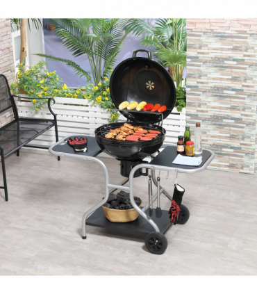 Outsunny Garden Charcoal Trolley Barbecue Gril lW/Wheels-Black