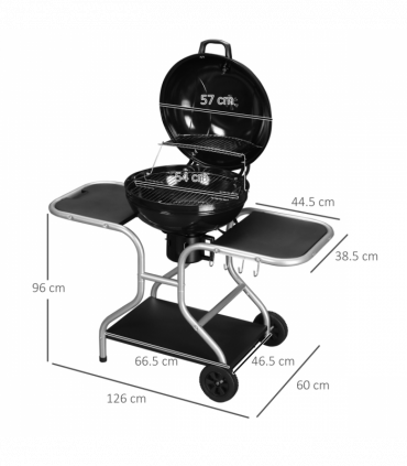 Outsunny Garden Charcoal Trolley Barbecue Gril lW/Wheels-Black