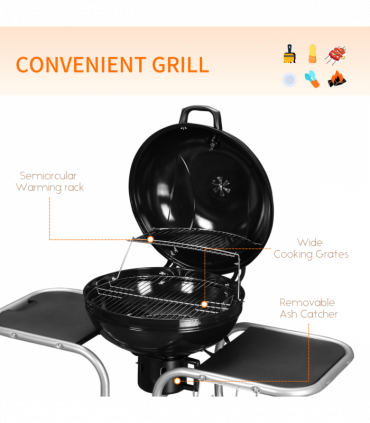 Outsunny Garden Charcoal Trolley Barbecue Gril lW/Wheels-Black