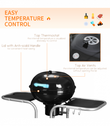 Outsunny Garden Charcoal Trolley Barbecue Gril lW/Wheels-Black