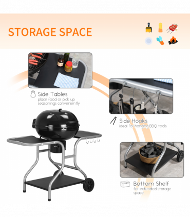 Outsunny Garden Charcoal Trolley Barbecue Gril lW/Wheels-Black