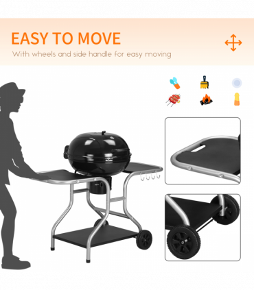 Outsunny Garden Charcoal Trolley Barbecue Gril lW/Wheels-Black