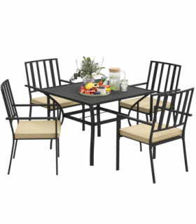 Outsunny Garden Dining Set w/ 4 Stackable Cushioned Chairs and Metal Top Table