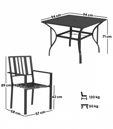 Outsunny Garden Dining Set w/ 4 Stackable Cushioned Chairs and Metal Top Table
