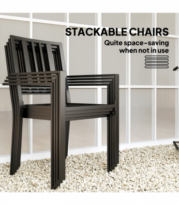 Outsunny Garden Dining Set w/ 4 Stackable Cushioned Chairs and Metal Top Table