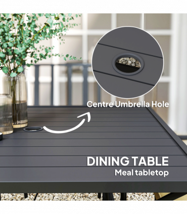 Outsunny Garden Dining Set w/ 4 Stackable Cushioned Chairs and Metal Top Table