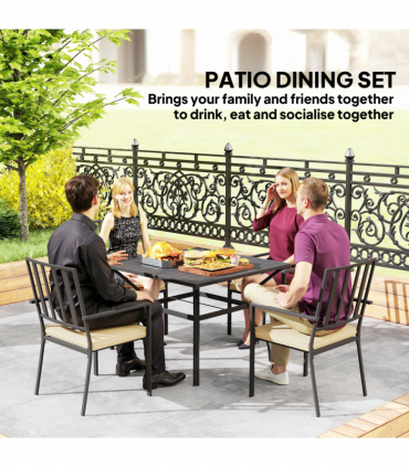 Outsunny Garden Dining Set w/ 4 Stackable Cushioned Chairs and Metal Top Table