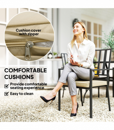 Outsunny Garden Dining Set w/ 4 Stackable Cushioned Chairs and Metal Top Table