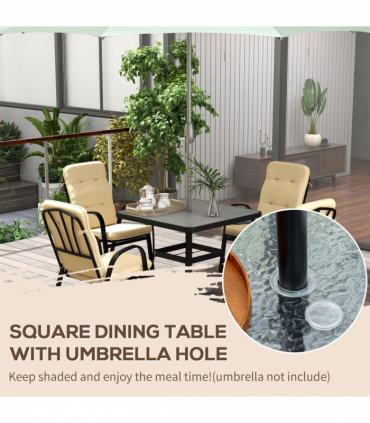 Outsunny Garden Dining Set, Glass Table w/ Umbrella Hole & Texteline Seats