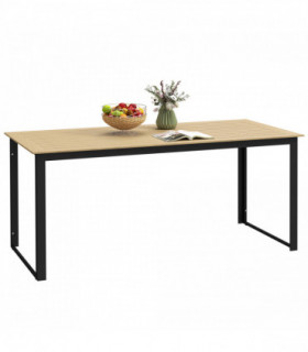 Outsunny Garden Dining Table for 6 People with Slatted Table Top Metal Frame