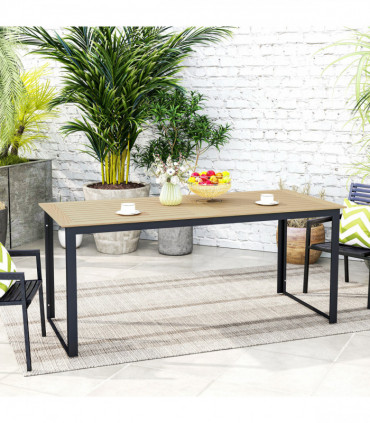 Outsunny Garden Dining Table for 6 People with Slatted Table Top Metal Frame