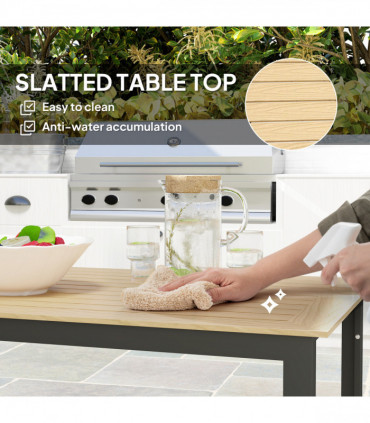 Outsunny Garden Dining Table for 6 People with Slatted Table Top Metal Frame