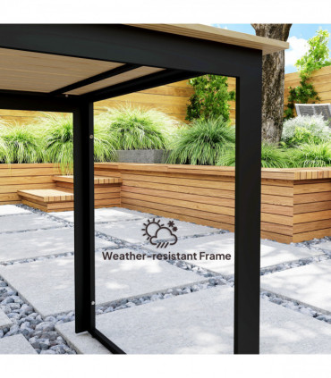 Outsunny Garden Dining Table for 6 People with Slatted Table Top Metal Frame