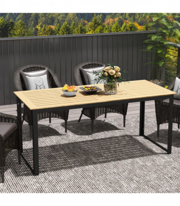 Outsunny Garden Dining Table for 6 People with Slatted Table Top Metal Frame