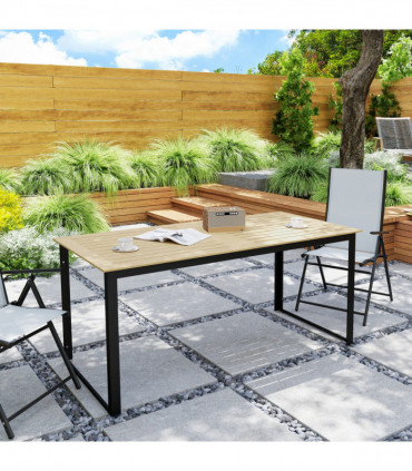 Outsunny Garden Dining Table for 6 People with Slatted Table Top Metal Frame