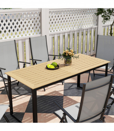 Outsunny Garden Dining Table for 6 People with Slatted Table Top Metal Frame