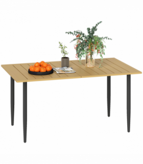 Outsunny Garden Dining Table for 6 Person with Parasol Hole, Brown